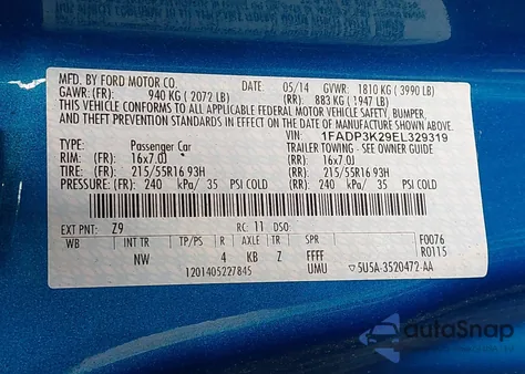 2014 Ford Focus Se из США, поврежденный, VIN 1FADP3K29EL329319